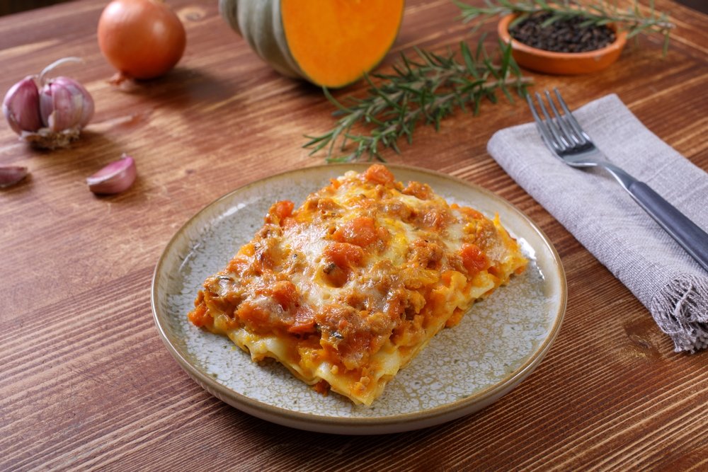 Lasagne zucca e porri con vellutata alla cannella