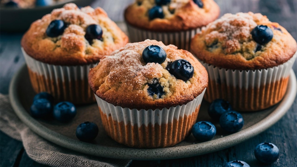 Muffin vegani senza glutine al limone, mirtilli e gocce di cioccolato